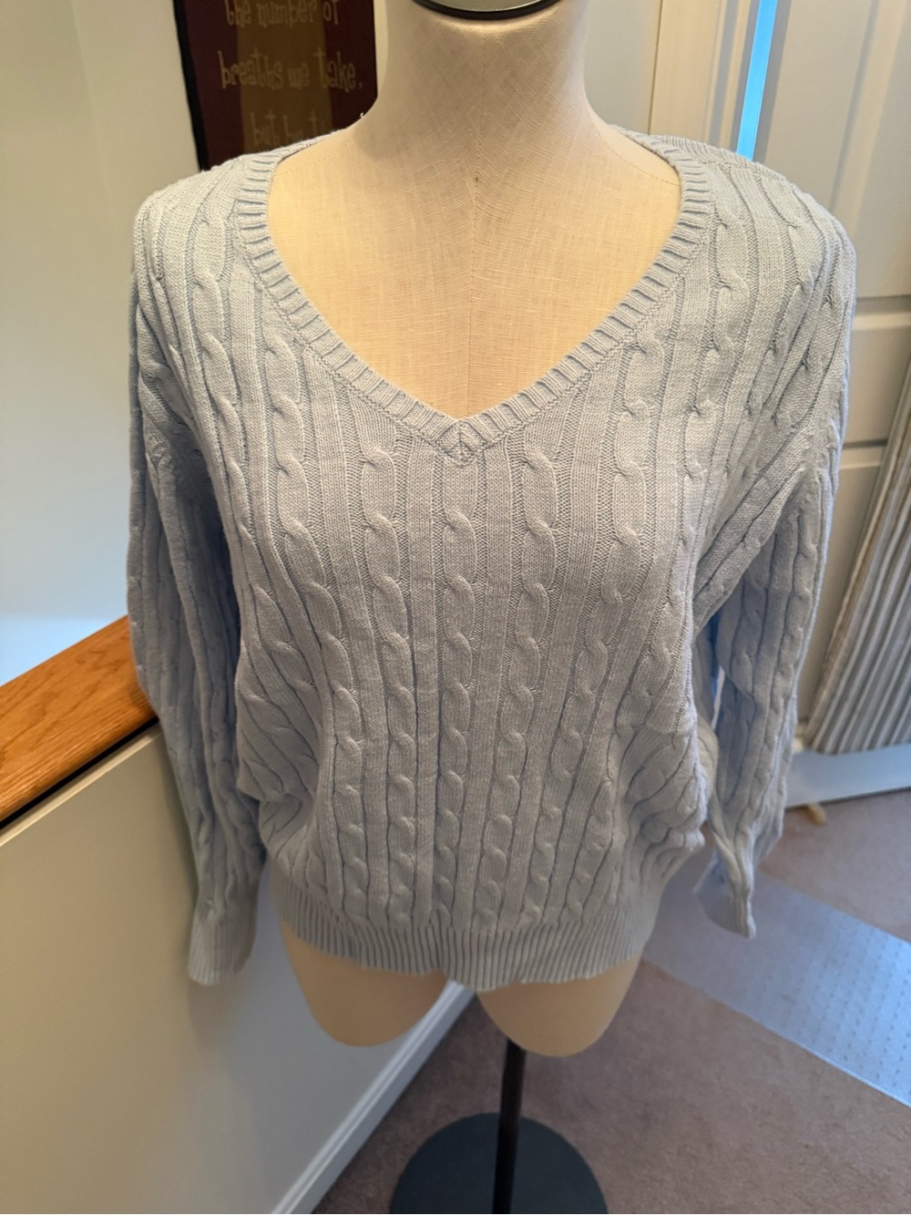 St. John's Bay Light Blue Cable Knit V-Neck Sweater
